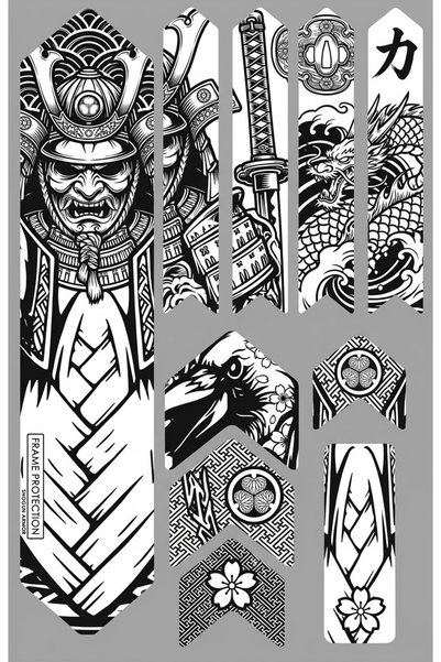 Limitless Design Japon Savaşçı Samurai & Ejderha Tasarımlı Bisiklet Gövde Çer...