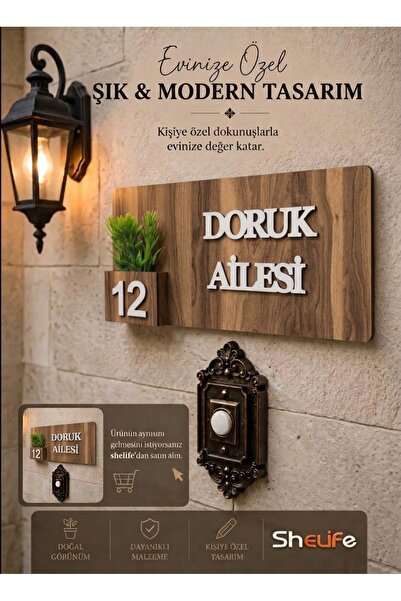 SHELİFE Kişiye Özel Aile İsimliği Kapı Süsü | İsim ve Kapı No Yazılı Dekorati...