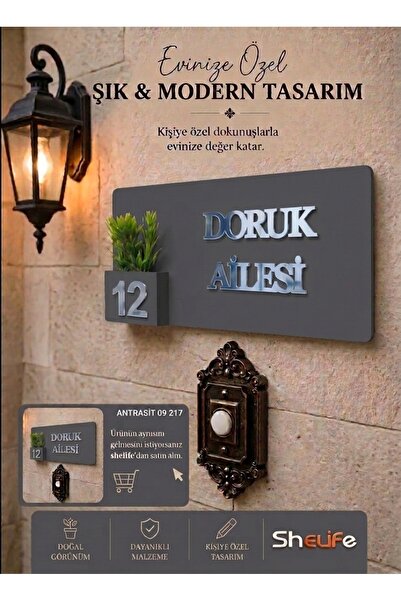SHELİFE Kişiye Özel Aile İsimliği Kapı Süsü | İsim ve Kapı No Yazılı Dekorati...