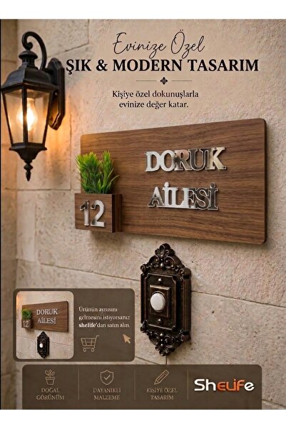 SHELİFE Kişiye Özel Aile İsimliği Kapı Süsü | İsim ve Kapı No Yazılı Dekorati...