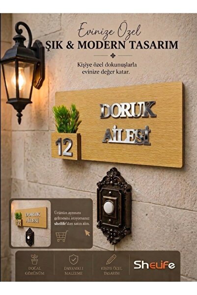 SHELİFE Kişiye Özel Aile İsimliği Kapı Süsü | İsim ve Kapı No Yazılı Dekorati...
