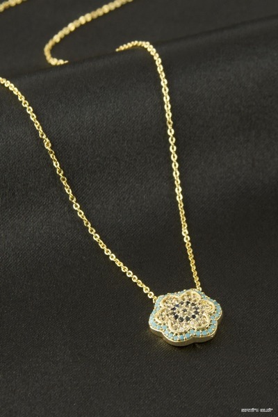 ZERO LAND Spt-Gld Flower Evil Eye Zircon Stone (40312) Necklace Yellow