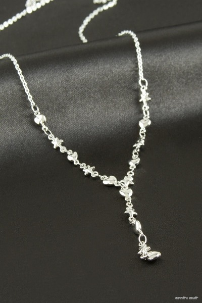 ZERO LAND Spt-Gld Heart Star Y Necklace (45113) Silver Color