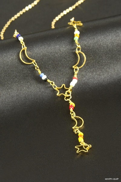 ZERO LAND Spt-Gld Star Crescent Bead Y (41117) Necklace Yellow