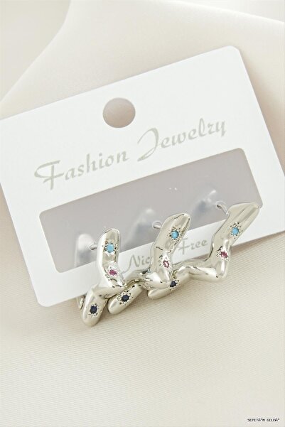 ZERO LAND Spt-Gld 3 Pieces Star Zircon Stone Earrings (45752) Silver Color