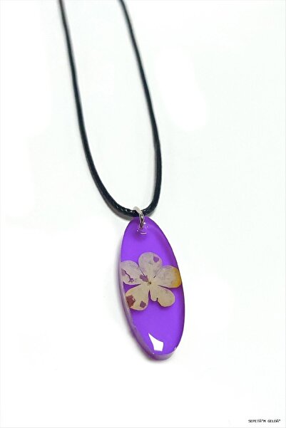 ZERO LAND Spt-Gld Snowball Flower Oval Epoxy (41618) Pendant Purple