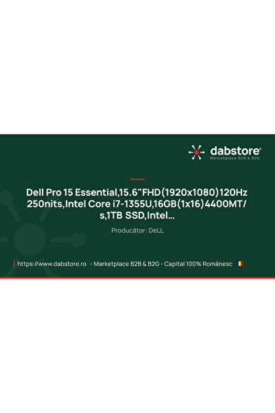 Dell Pro 15 Essential, 15.6"FHD(1920x1080)120Hz 250nits, Intel Core i7-1355U,...