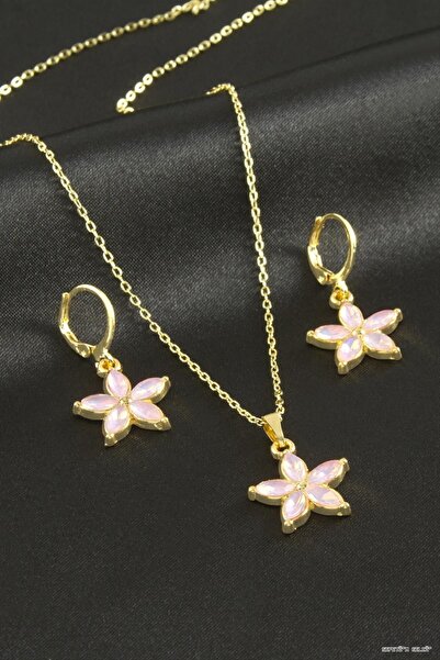 ZERO LAND Spt-Gld Daisy Stone Set (44625) Necklace Pink