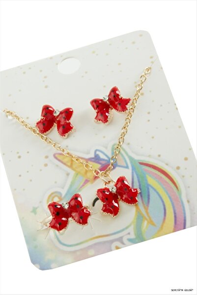 ZERO LAND Spt-Gld Fiyong Mineli Set (40705) Necklace Red