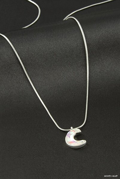 ZERO LAND Spt-Gld Crescent Steel Necklace (50753) Silver Color