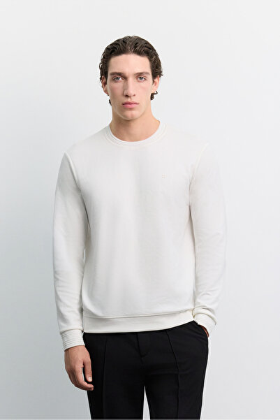 Avva Men's Ecru Crew Neck Easy-Iron Regular Fit Sweatshirt B001035