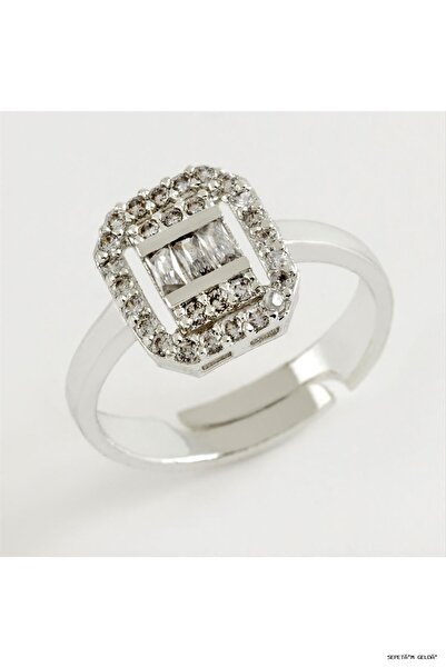 ZERO LAND Spt-Gld Square Baguette Stone Ring (55718) Silver Color