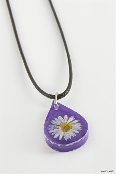ZERO LAND Spt-Gld Daisy Oval Epoxy (50227) Necklace Purple