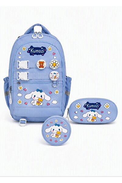 KumOziShop Cinnamoroll Baskılı Aksesuarlı Cüzdanlı Okul Çantası ve Kalemlik Seti