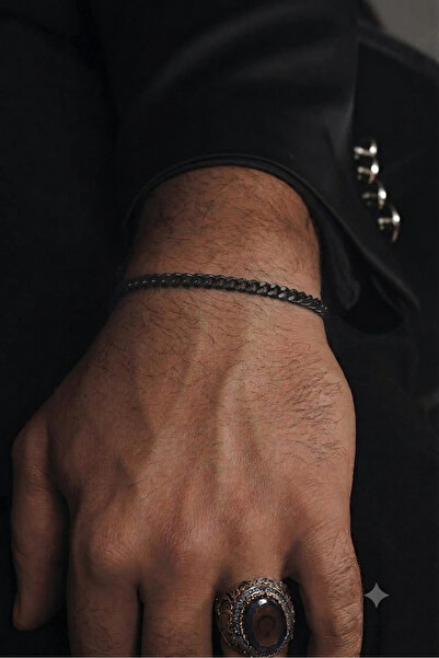 Nazellaa Men's Wicker Mesh Steel Chain Bracelet 6mm (Black)