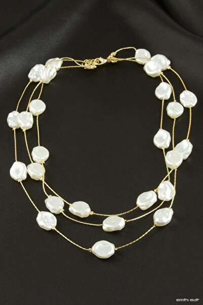ZERO LAND Spt-Gld Oval Pearl Triple (45956) Necklace Yellow