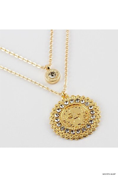 ZERO LAND Spt-Gld New Season Double Necklace with Tuğra Figure (51927) Yellow