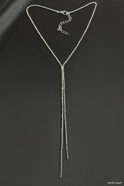 ZERO LAND Spt-Gld Double Strip Stone Steel Necklace 2 mm (50527) Silver Color