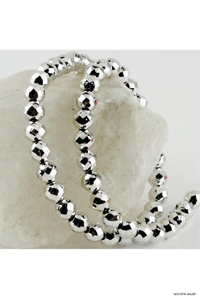 ZERO LAND Spt-Gld 8 mm Faceted Hematite Stone (60246) Silver Color