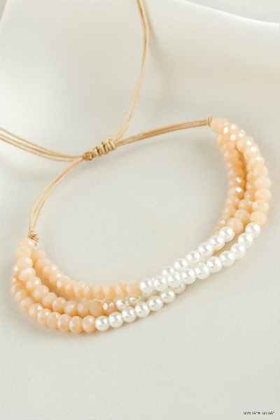 ZERO LAND Spt-Gld Triple Crystal Bracelet with Pearls (53430) Milky Coffee