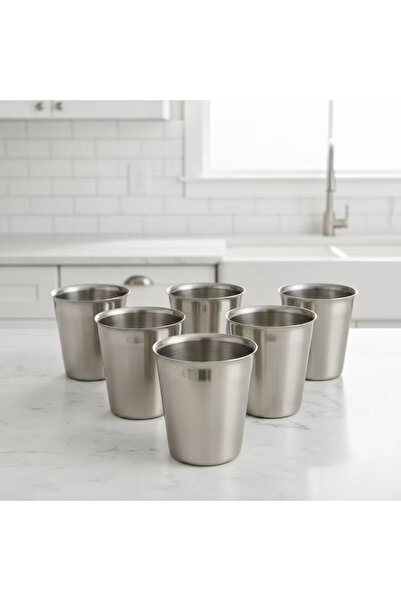 bizma store 6 Adet Paslanmaz Çelik Bardak | 220 ml Krom Su ve Meşrubat Bardağ...