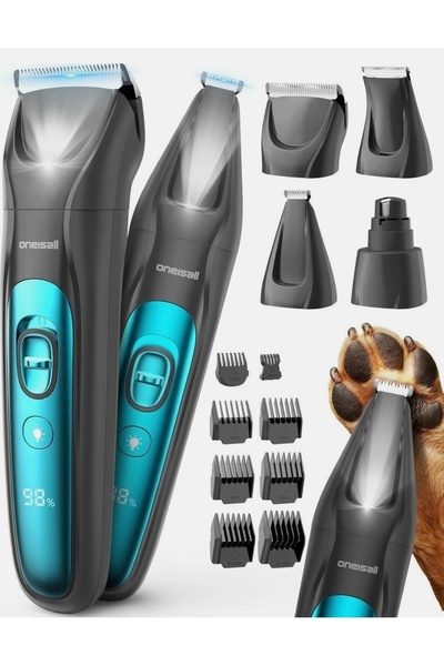 oneisall 4'ü 1 Arada Sessiz Köpek Kedi Tıraş Makinesi LED Işıklı, 2000 Mah Şarjlı, Tırnak ve Pati Tıraş Aleti