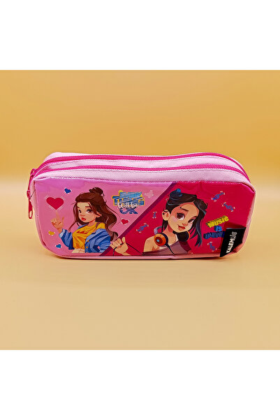 Kalemlig Double Compartment Music-Themed Pencil Case with Girl Figure – Pink ...