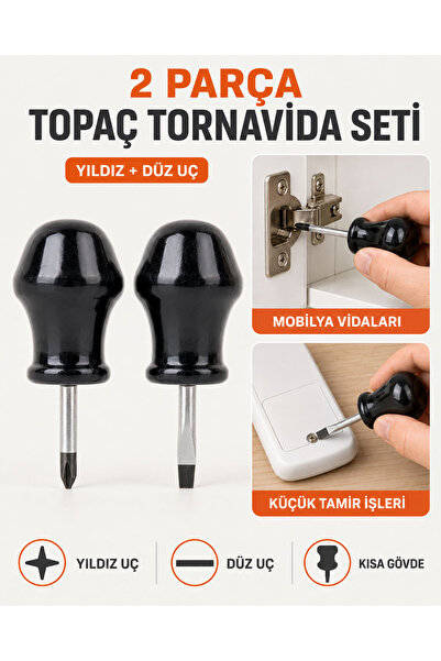 Bigohobi 2 Parça Topaç Tornavida Seti – Kısa Yıldız ve Düz Uçlu Mini El Torna...