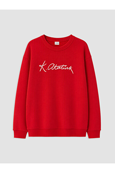 LC Waikiki Red Atatürk Signed Boys' Thick Sweatshirt