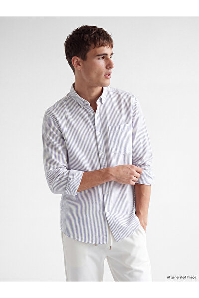 LC Waikiki Trendlucky Regular Fit Striped Linen Blend Men's Shirt with Differ...