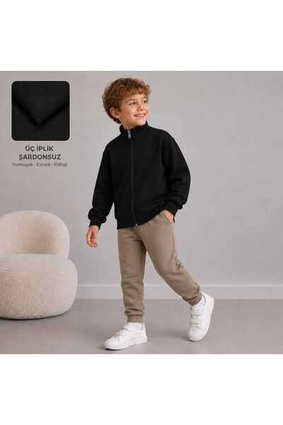 BEBEĞİME ÇORAP Unisex Kids 3 Thread Non-Threaded Stand Collar Zippered Sweats...