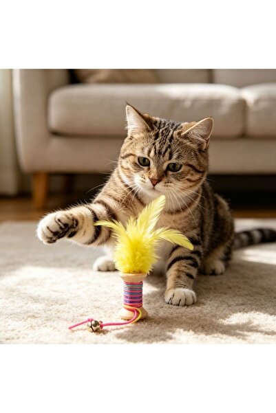 idei Cat Rolling Toy with Feathers and Bell L10*W3 cm, Interactive Sound Toy,...