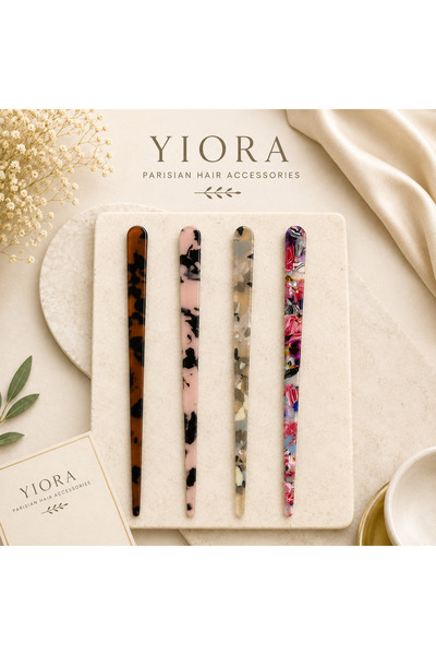 yiora Premium Seri Desenli Asetat Kemik Saç Topuz Tokası 18 cm – Fransız Model Çubuk Toka
