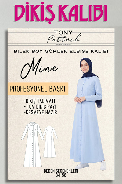 Tony Patteck Mine Bilek Boy Gömlek Elbise (EL13) - Hazır Dikiş Kalıbı (34-58 ...