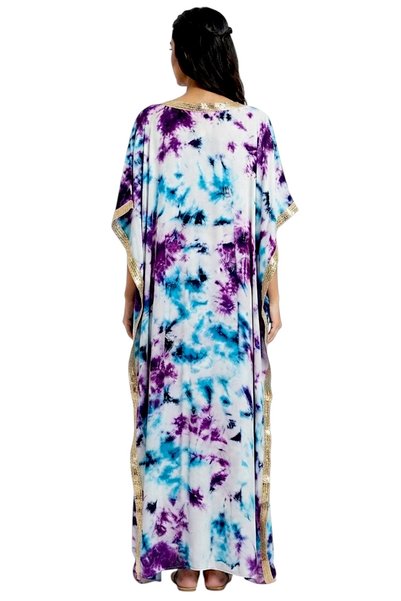 Generic Brand Women’s Elegant Printed Kaftan with Matching Scarf – Purple & Blue