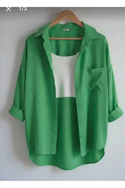 blackbonds Women's Linen Green Shirt Summer Oversized Shirt New Season