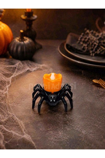 Parti Adresi Cadılar Bayramı Örümcek LED Işıklı Mum – Halloween Parti Masa De...