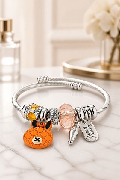 LYKOS Orange Lucky Rabbit Charm Bracelet - Adjustable Stainless Steel Bracelet