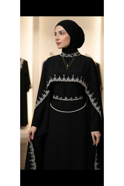 Nisa Stylish Dress with Cape - 3-Piece Combination (with Belt)