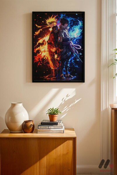 Modiwa Design Naruto ve Sasuke İkili Poster, Siyah Çerçeveli Duvar Tablosu - ...