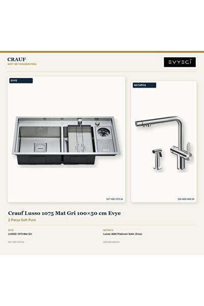 Crauf Lusso 1075 Mat Gri 100x50 cm Evye + Lusso 4040 Batarya 2 Parça Set