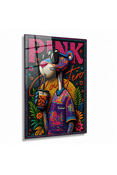 Glassual Art Renkli Noktalı Panter 4 mm Temperli Cam Tablo – Hayvan Figürlü D...