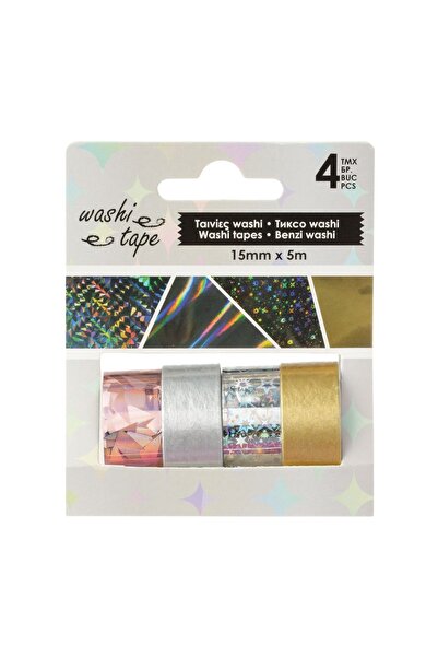 Generic Set benzi adezive Washi pentru decor și craft, 4 bucăți, 1.5cm – lipi...