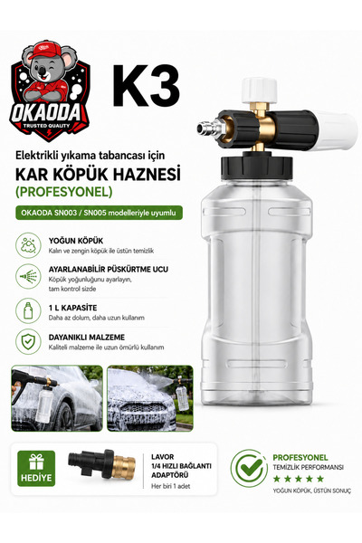 okaoda K3 Elektrikli Araba Yıkama Tabancası, Özel Kar Tanesi Köpük Haznesi il...