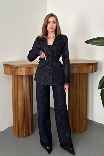 LUMU Navy Blue Suit with Lace Sleeves