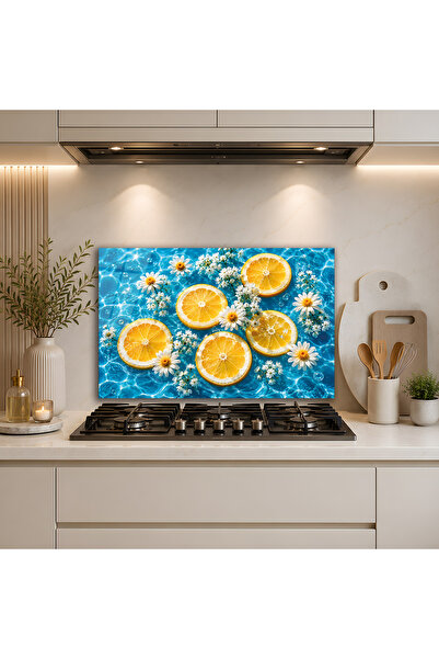 NERZEN HOME Limonlar ve Papatyalar Ankastre Ocak Arkası Mutfak Dekoratif Temp...