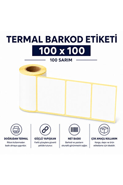 S&M AMBALAJ Termal Barkod Etiketi 100 x 100 mm – 100 Sarım – 1 Adet