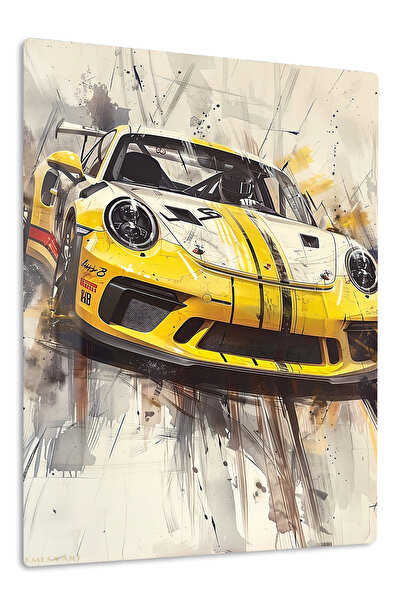 Emesa Art Yellow Classic Sports Car Splash Metal Wall Art