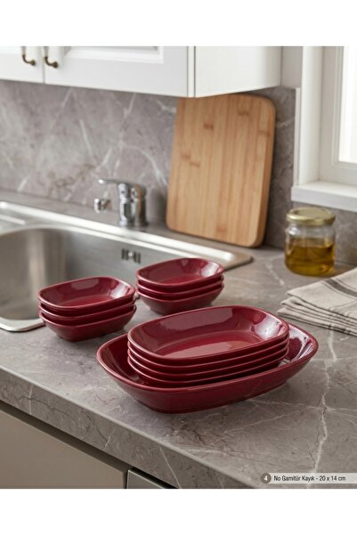 BİODATA 6 Pieces Red Garniture Plate Unbreakable Melamine Kayak Plate Appetiz...
