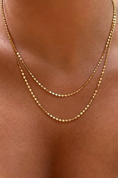 Lavian Accessories 18K Rengi Pul Zincir Kolye Seti 45CM, 60CM
